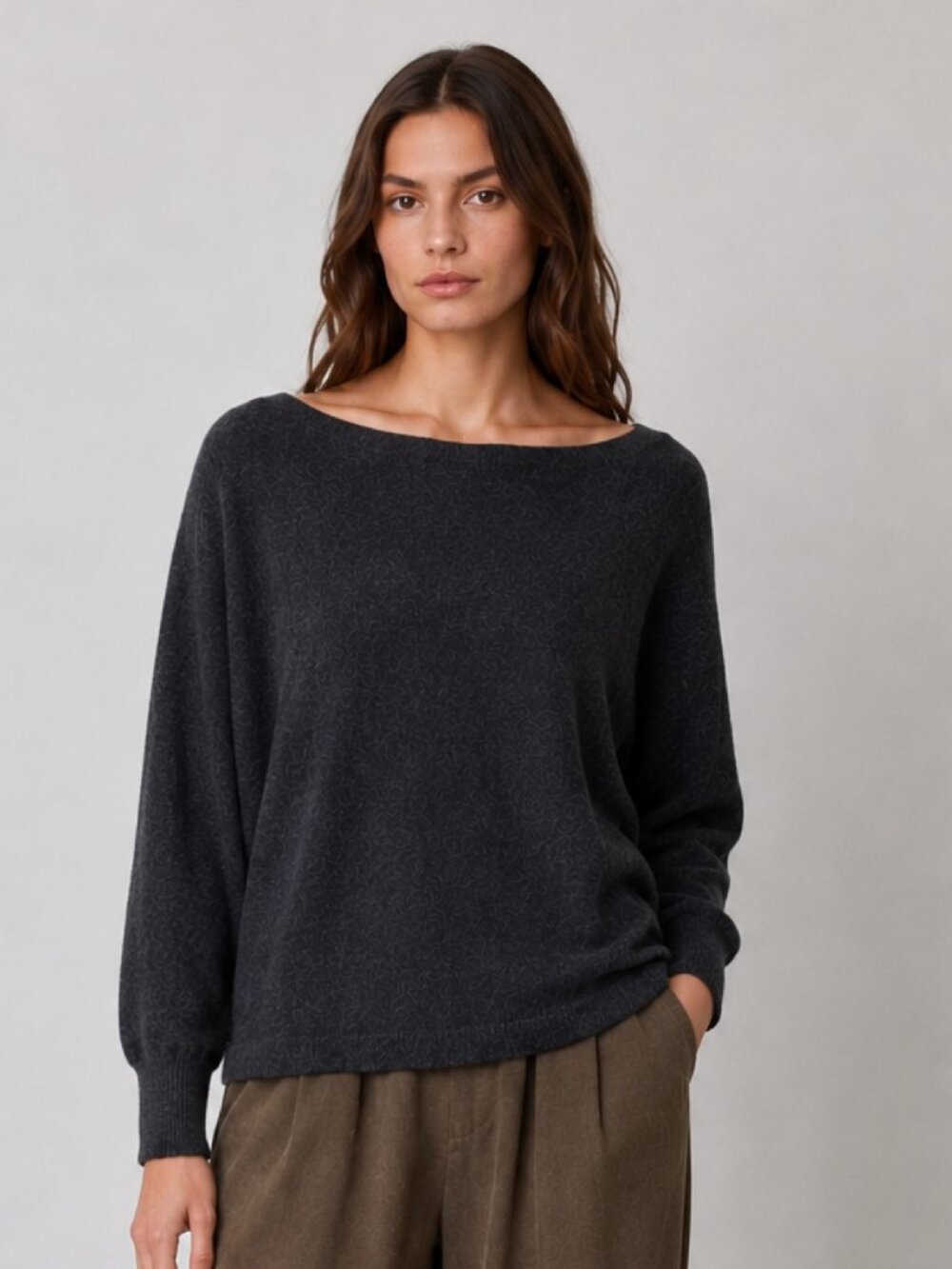 Velvet By Graham & Spencer Juliet Boat Neck Cashmere Sweater in Charcoal